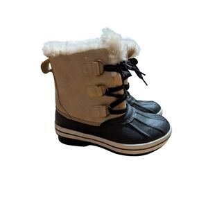 Merona Snow Boots Women 6 Tan Black Excellent Faux Fur Quilted Duck Boots